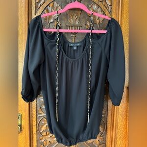 INC Dressy Black Top with Gold Embellishments